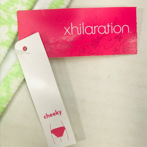 Xhilaration Womens Size XL 12-14 Cheeky Bikini Swim Bottom Lime Green Floral New - Picture 3 of 9